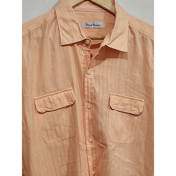 Tommy Bahama Shirt Mens XL Long-sleeve‎ Linen/Cotton Peach, Button-up Pockets - Picture 4 of 9